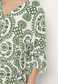 Born2be - Zielona Bawełniana Sukienka Rozkloszowana z Guzikami Janisse. Okazja: na co dzień. Kolor: zielony. Materiał: bawełna. Typ sukienki: rozkloszowane, proste. Styl: klasyczny, casual, elegancki #4