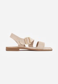 Born2be - Beżowe Płaskie Sandały z Asymetrycznym Paskiem i Dużą Klamrą Zellova. Okazja: na co dzień. Zapięcie: klamry. Kolor: beżowy. Materiał: zamsz, koronka. Styl: casual, elegancki #6