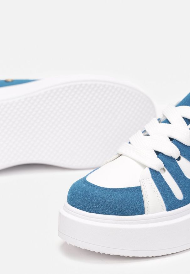 Renee - Biało-Niebieskie Sneakersy na Grubej Podeszwie przed Kostkę Alisis. Wysokość cholewki: przed kostkę. Kolor: biały