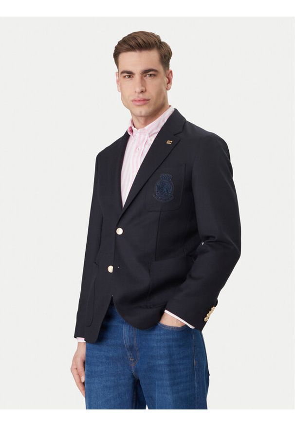 TOMMY HILFIGER - Tommy Hilfiger Marynarka Pennu Crest Club MW0MW41807 Granatowy Slim Fit. Kolor: niebieski. Materiał: wełna