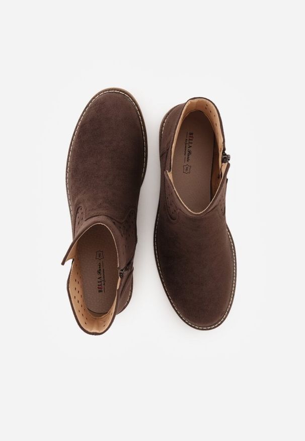 Renee - Brązowe Ażurowe Botki na Płaskiej Podeszwie ze Skórzaną Wkładką Terilara. Okazja: na co dzień. Kolor: brązowy. Materiał: skóra. Wzór: ażurowy. Obcas: na płaskiej podeszwie. Styl: casual