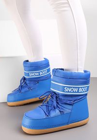 Renee - Niebieskie Śniegowce z Nadrukiem i Ozdobnym Wiązaniem Zulla. Kolor: niebieski. Wzór: nadruk