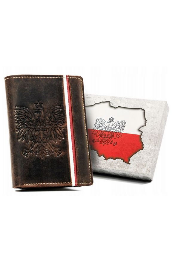Inny - Portfel skórzany patriotyczny N4A-H-3216 brązowy. Kolor: brązowy. Materiał: skóra