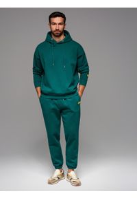 Ombre Clothing - Klasyczne dresowe spodnie unisex ze ściągaczami – ciemnozielone V17. Kolor: zielony. Materiał: dresówka. Wzór: aplikacja. Styl: klasyczny #3