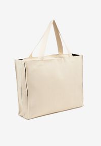 Born2be - Beżowa Torebka Shopper Materiałowa z Napisem Zasuwana Saliretia. Kolor: beżowy. Wzór: napisy. Styl: biznesowy, casual