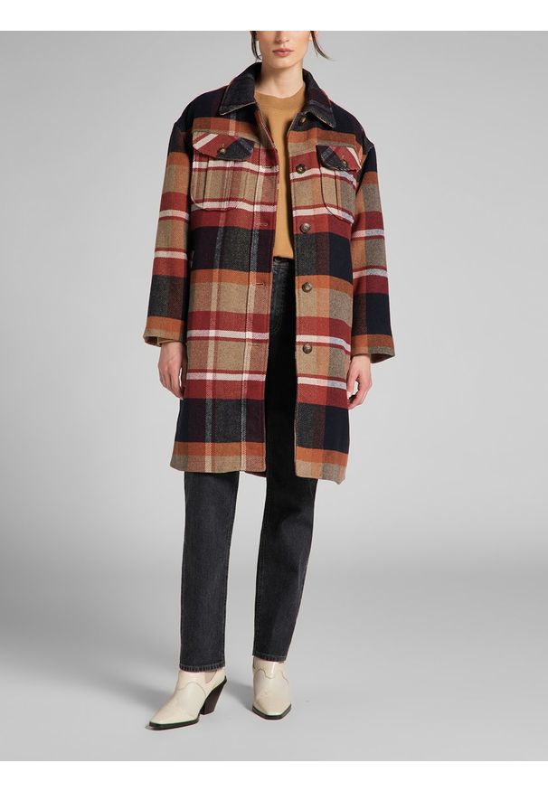 Lee - LEE WOOL COAT DAMSKIE PŁASZCZ W KRATĘ SKY CAPTAIN L57KSVHY 112113168