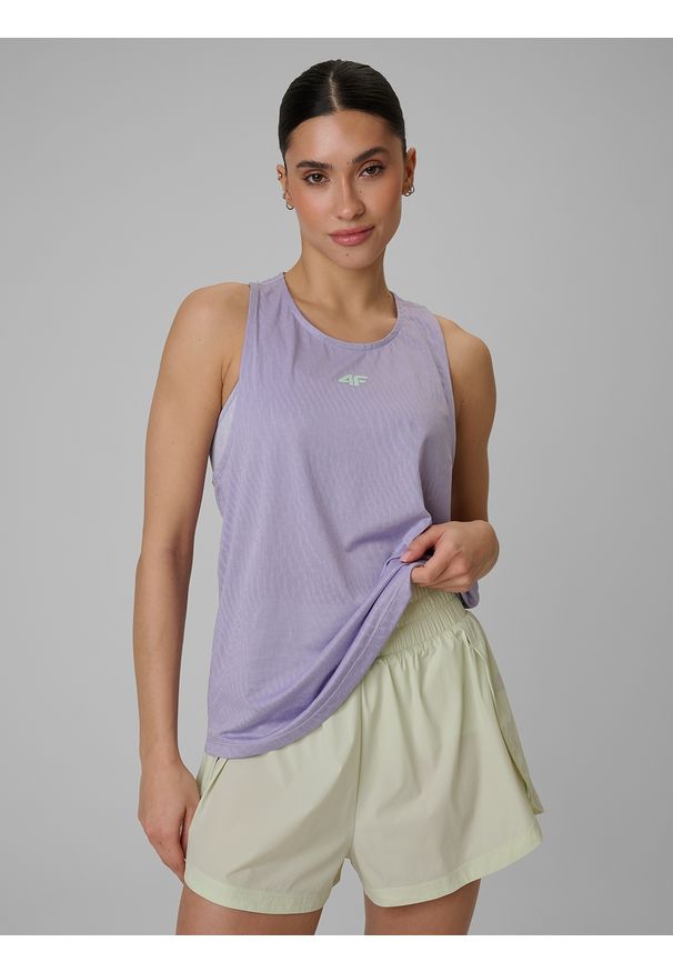 4f - 4F Top loose treningowy szybkoschnący damski - fioletowy XL. Kolor: fioletowy. Materiał: tkanina. Sport: fitness, joga i pilates