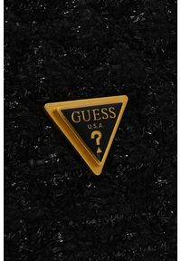 Guess - GUESS Czarna tweedowa shoperka Giully Tote. Kolor: czarny. Materiał: skórzane