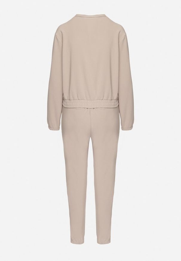Born2be - Beżowy Komplet Dresowy Bluza Rozpinana i Spodnie Slim w Stylu Utility Telavienna. Kolor: beżowy. Materiał: dresówka