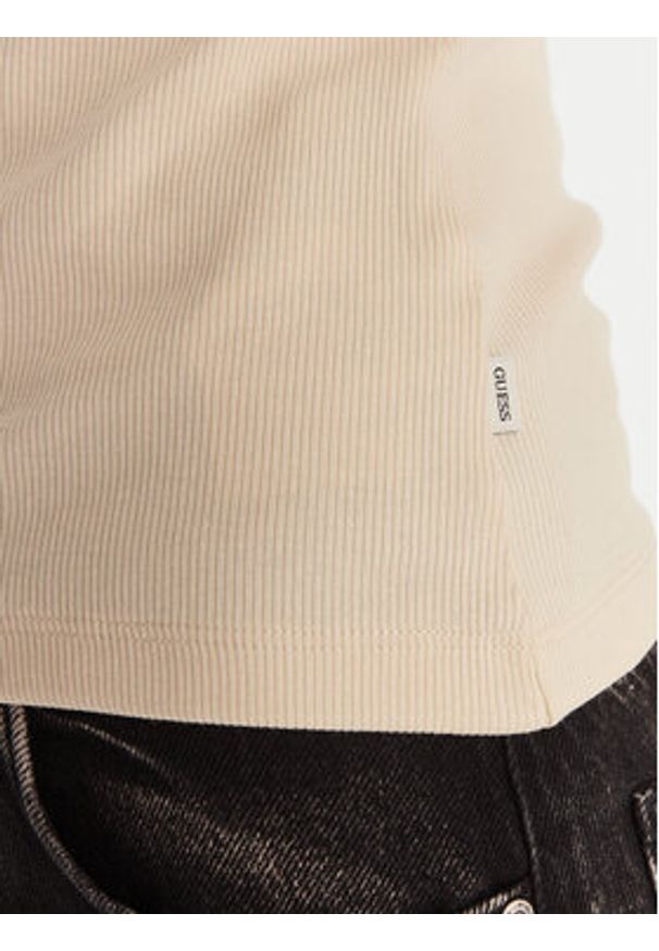 Guess Jeans T-Shirt W6RP21 KA0H1 Beżowy Slim Fit. Kolor: beżowy. Materiał: bawełna