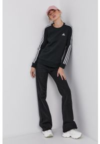 Adidas - adidas Bluza damska kolor czarny gładka. Okazja: na co dzień. Kolor: czarny. Materiał: bawełna, poliester, dzianina. Długość rękawa: długi rękaw. Długość: długie. Wzór: gładki. Styl: casual #4