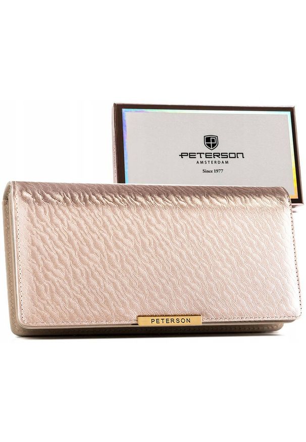 Beżowy portfel damski ze skóry ekologicznej zamykany na zatrzask i suwak PTN 005-NF8 Peterson. Kolor: beżowy. Materiał: skóra ekologiczna