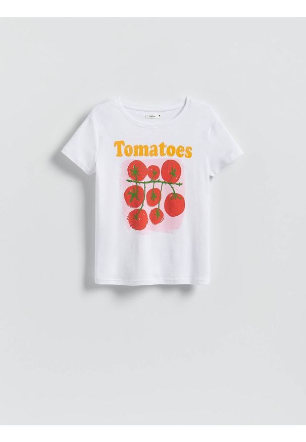 Reserved - T-shirt z nadrukiem - biały. Kolor: biały. Materiał: bawełna, dzianina. Wzór: nadruk