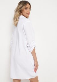 Born2be - Biała Sukienka Koszulowa o Rozkloszowanym Fasonie Neoriana. Kolor: biały. Typ sukienki: koszulowe