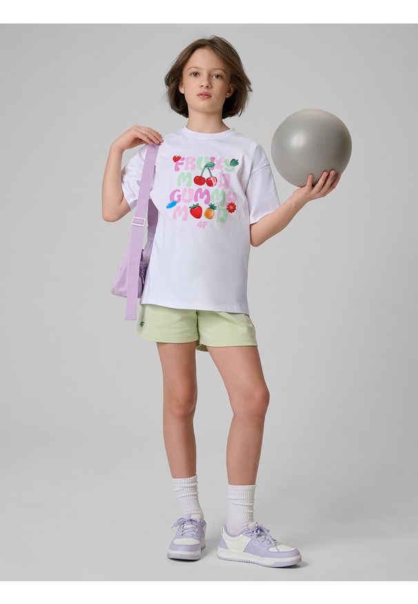 4f - 4F Spodenki dresowe dziewczęce - miętowe 134 (8-9 lat). Kolor: turkusowy. Materiał: dresówka. Sezon: lato. Sport: turystyka piesza