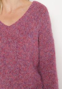 Born2be - Fioletowy Sweter z Wełną i Rozszerzanymi Rękawami Sinara. Okazja: na co dzień. Kolor: fioletowy. Materiał: wełna. Styl: klasyczny, elegancki, casual