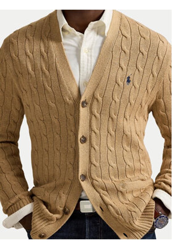 Polo Ralph Lauren Kardigan 710890548006 Beżowy Regular Fit. Typ kołnierza: polo. Kolor: beżowy. Materiał: bawełna