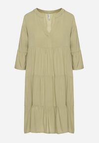 Born2be - Zielona Rozkloszowana Sukienka z Wiskozy z Falbanami Izleia. Okazja: na co dzień. Kolor: zielony. Materiał: wiskoza. Styl: casual, elegancki #5