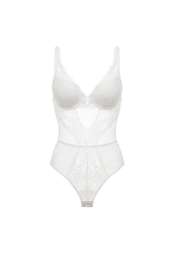 Intica - Body z usztywnianym biustem i koronkowym wykończeniem Muyesser. Kolor: biały. Materiał: koronka. Wzór: koronka