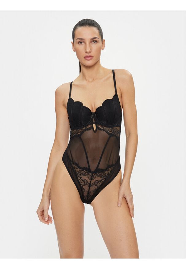 Hunkemöller Body Kattreya 202761 Czarny Sexy Straight Fit. Kolor: czarny. Materiał: syntetyk