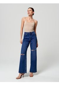 Sinsay - Jeansy wide leg high waist - granatowy. Stan: podwyższony. Kolor: niebieski