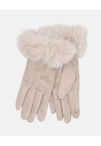 Unisono - RĘKAWICZKI Z FUTRZANYM MANKIETEM 135-G1062B BEIGE. Materiał: futro