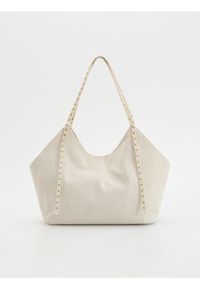Reserved - Szturksowa torebka shopper - złamana biel. Wzór: gładki #1