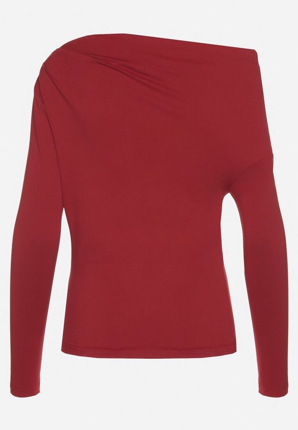 Born2be - Bordowa Bluzka Vices o Asymetrycznym Kroju z Długimi Rękawami Kovrra. Okazja: na co dzień. Kolor: czerwony. Materiał: jeans. Długość rękawa: długi rękaw. Długość: długie. Styl: casual