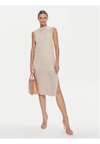 Marella Sukienka dzianinowa Lisetta 2413621015 Beżowy Regular Fit. Kolor: beżowy. Materiał: bawełna