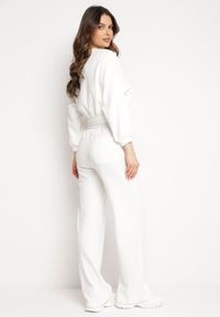 Born2be - Biały Komplet Bawełniany Spodnie Szerokie ze Sznurkiem w Pasie i Bluza ze Ściągaczami Urionne. Kolor: biały. Materiał: bawełna #4