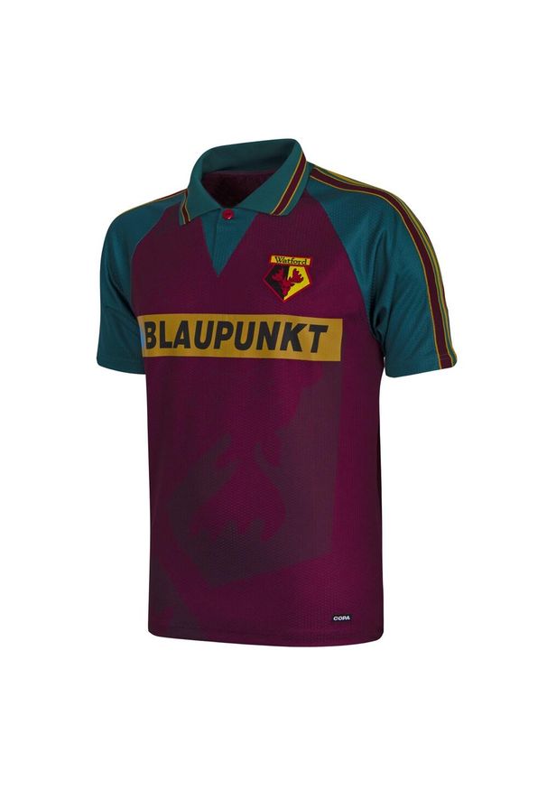 COPA FOOTBALL - Koszulka retro piłkarska dla dorosłych - Watford FC 1995/96 Gość - Czarna. Kolor: czerwony. Sport: piłka nożna