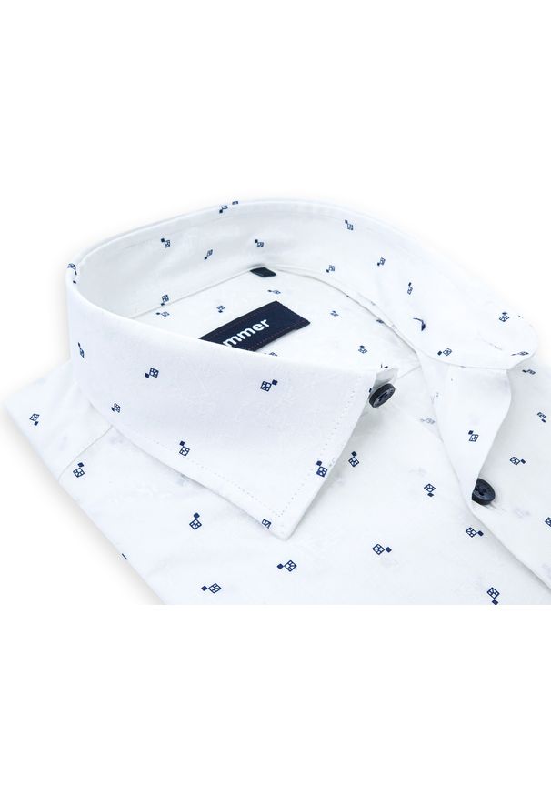 Mmer / Villaro - Koszule męskie - Unikatowa biała koszula męska we wzorek G083. Kolor: biały. Materiał: bawełna, elastan, tkanina. Długość: długie