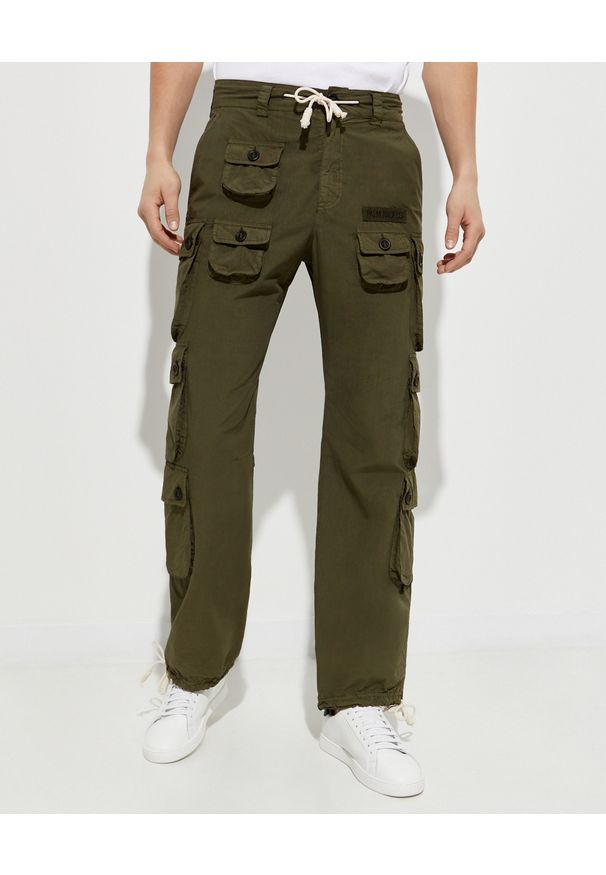 PALM ANGELS - Spodnie cargo w kolorze khaki. Kolor: zielony. Długość: długie. Wzór: aplikacja