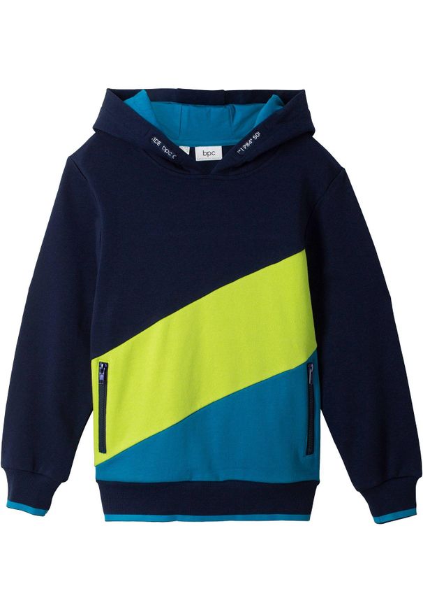 bonprix - Bluza z kapturem z czystej bawełny organicznej. Typ kołnierza: kaptur. Kolor: niebieski. Materiał: bawełna