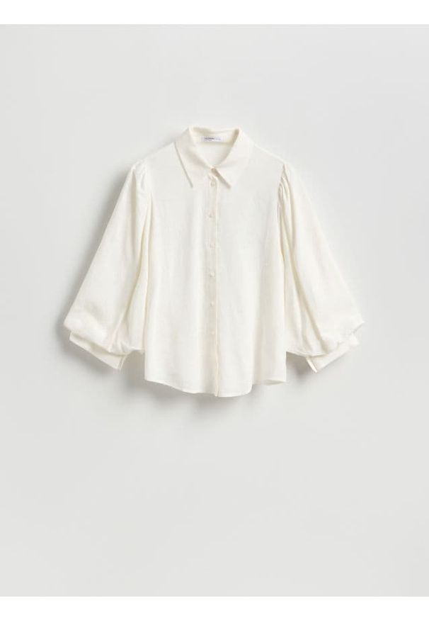 Reserved - Koszula z bufiastymi rękawami - biały. Kolor: biały. Materiał: tkanina, wiskoza, len