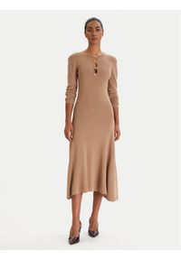 Karl Lagerfeld - KARL LAGERFELD Sukienka dzianinowa B1W13003 Beżowy Regular Fit. Typ kołnierza: dekolt w karo. Kolor: beżowy. Materiał: wiskoza #1