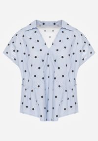 Born2be - Niebieska Bluzka o Fasonie Oversize w Kropki z Bawełny Pireia. Okazja: do pracy, na co dzień. Kolor: niebieski. Materiał: bawełna. Długość: długie. Wzór: kropki. Styl: casual #6