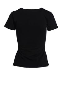 Born2be - Czarny T-shirt Tattle. Kolor: czarny. Materiał: dzianina. Długość rękawa: krótki rękaw. Długość: krótkie. Wzór: nadruk, napisy