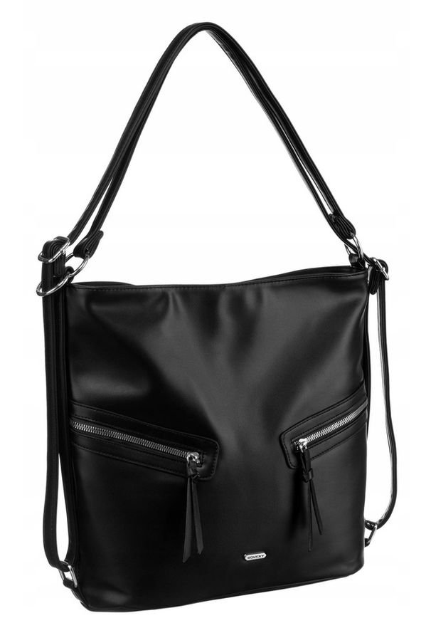 ROVICKY - Shopperka damska hobo Rovicky R-073-01 czarna. Kolor: czarny. Materiał: skórzane. Rodzaj torebki: na ramię