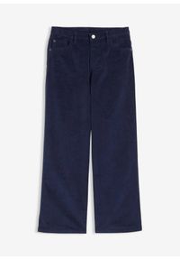 bonprix - Miękkie spodnie sztruksowe z bawełny organicznej nadającej się do recyklingu. Okazja: na co dzień. Kolor: niebieski. Materiał: bawełna, sztruks. Styl: casual, elegancki, młodzieżowy #1