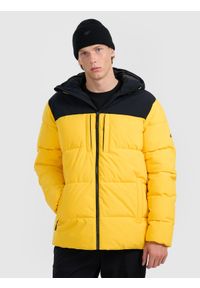 4f - 4F Kurtka puchowa z wypełnieniem syntetycznym męska - żółta M. Okazja: na co dzień. Typ kołnierza: kaptur. Kolor: żółty. Materiał: puch, syntetyk. Styl: casual #1