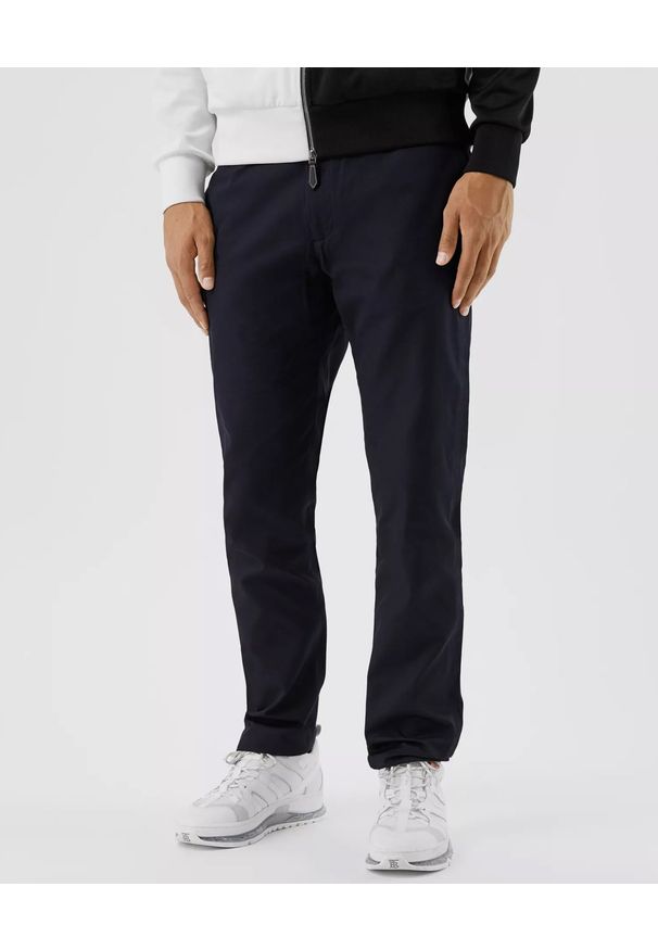 Burberry - BURBERRY - Granatowe spodnie chino. Okazja: na imprezę, do pracy. Kolor: niebieski. Materiał: bawełna. Wzór: paski