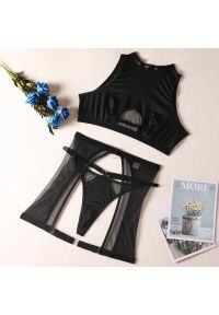 Intica - Komplet bielizny z topem transparentnym na wieczór Roli. Kolor: czarny. Materiał: materiał