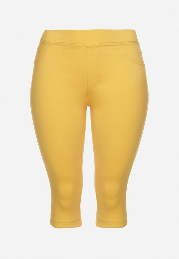 Born2be - Żółte Spodnie z Bawełny o Kroju Capri Dolonisa. Okazja: na co dzień. Kolor: żółty. Materiał: bawełna. Styl: młodzieżowy, elegancki, casual