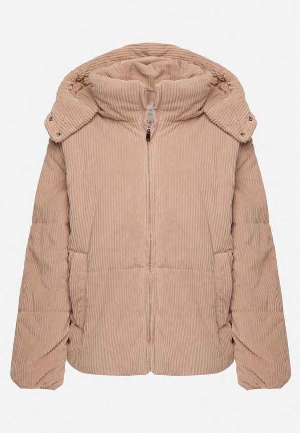 Born2be - Różowa Sztruksowa Kurtka Puchowa z Odpinanym Kapturem Sinitha. Okazja: na co dzień. Kolor: różowy. Materiał: sztruks, puch. Styl: elegancki, casual