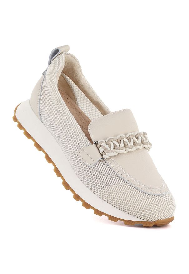 Skórzane półbuty damskie sportowe lordsy beżowe Cambell 19392. Kolor: beżowy. Materiał: skóra ekologiczna. Szerokość cholewki: normalna. Wzór: ażurowy. Styl: sportowy