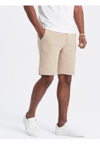 Ombre Clothing - Męskie szorty ze strukturalnej dzianiny SLIM FIT - piaskowe V3 - Rozmiar: M. Okazja: na co dzień. Materiał: dzianina. Wzór: kwiaty. Styl: casual #1