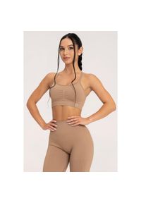 GYM GLAMOUR - Stanik fitness cardio damski Gym Glamour push up 2.0. Kolor: brązowy. Rodzaj stanika: push-up. Sport: fitness