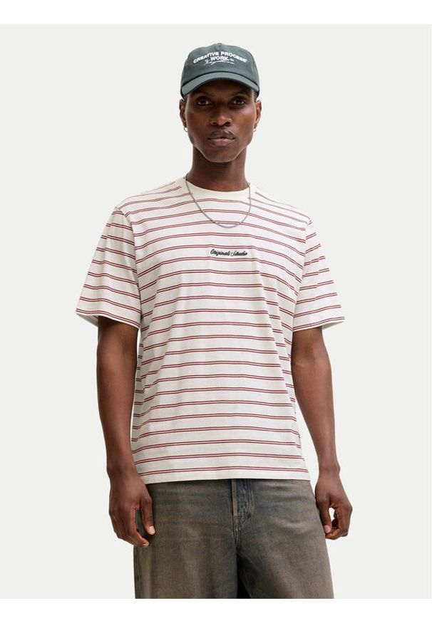 Jack & Jones T-Shirt Norrebro Stripe 12291021 Écru Regular Fit. Kolor: kremowy. Materiał: bawełna