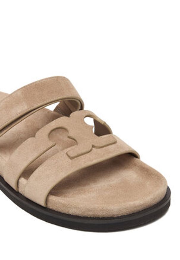 Tory Burch Klapki Ines Sport Slide 163481 Brązowy jasny. Kolor: beżowy. Materiał: zamsz, skóra. Styl: sportowy